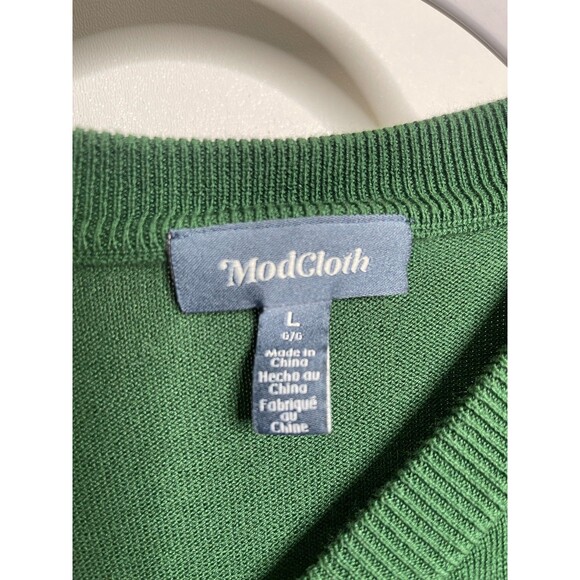 ModCloth Sweater Womens Large Green Purring in Poinsettia Graphic Pullover Cat - Picture 7 of 11